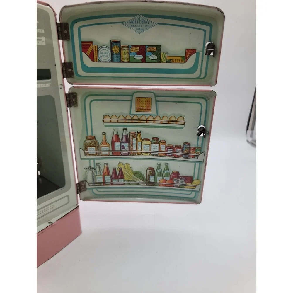 VTG Wolverine Pink Tin Metal Toy Child's Play Playset Kitchen Refrigerator‎